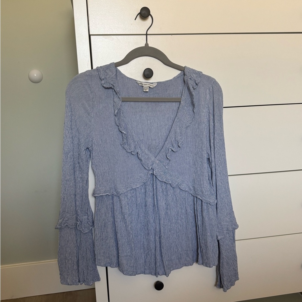 American Eagle Outfitters Blue Ruffled Wrap Blouse